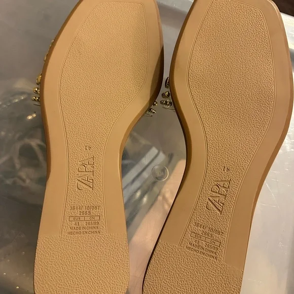 BRAND NEW Zara Gold Studded Slides - Size 10 (EU 41) - Picture 2 of 4